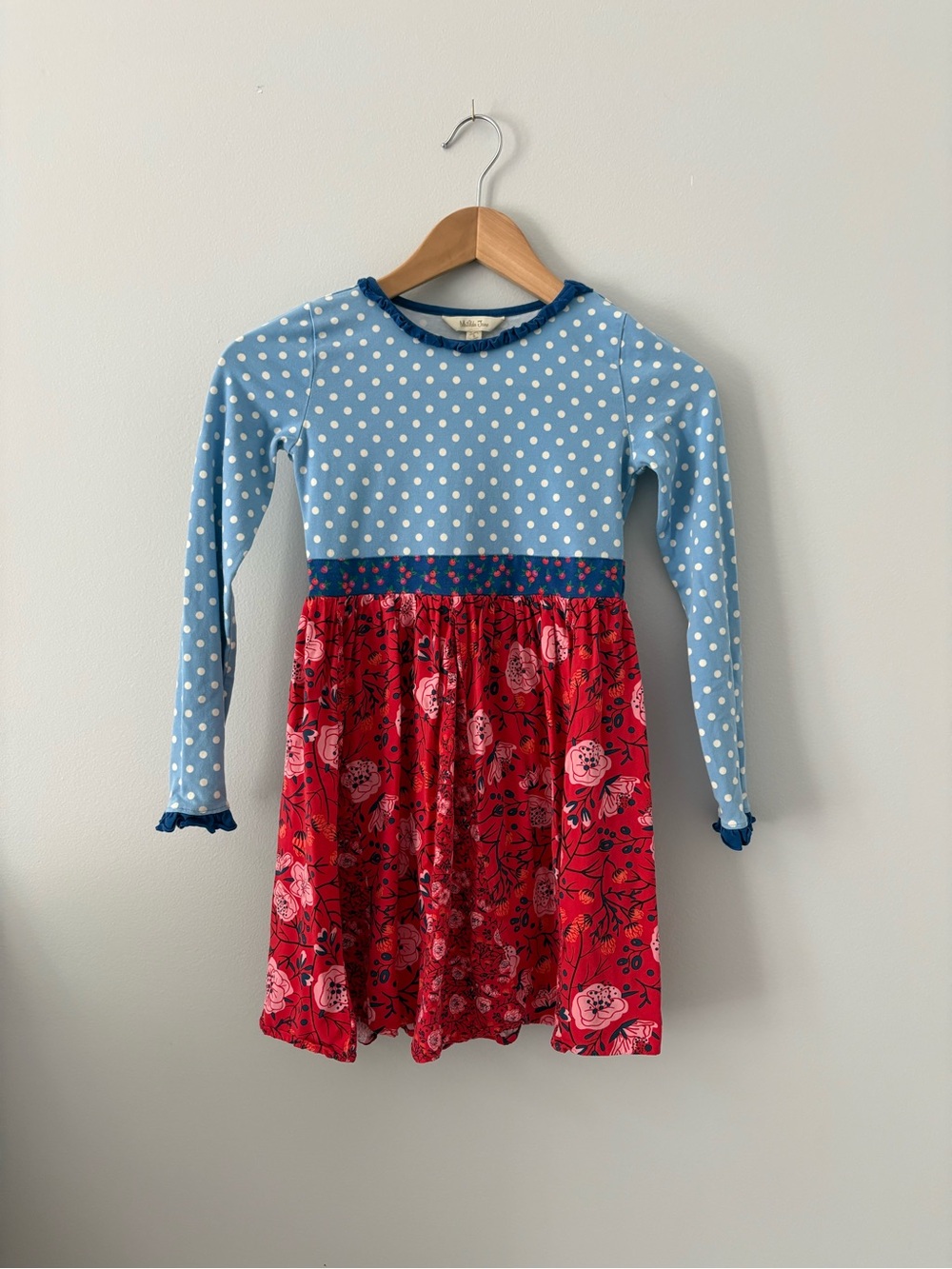 Matilda Jane Girls Blue Polka Dot & Red Floral Long-Sleeve Dress